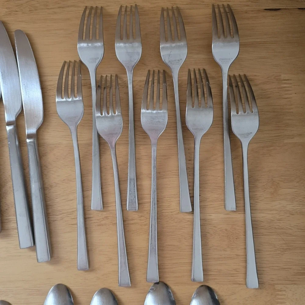 Cambridge Stainless Flatware Service for 9 Satin Tapered Handles 45 Piece Set